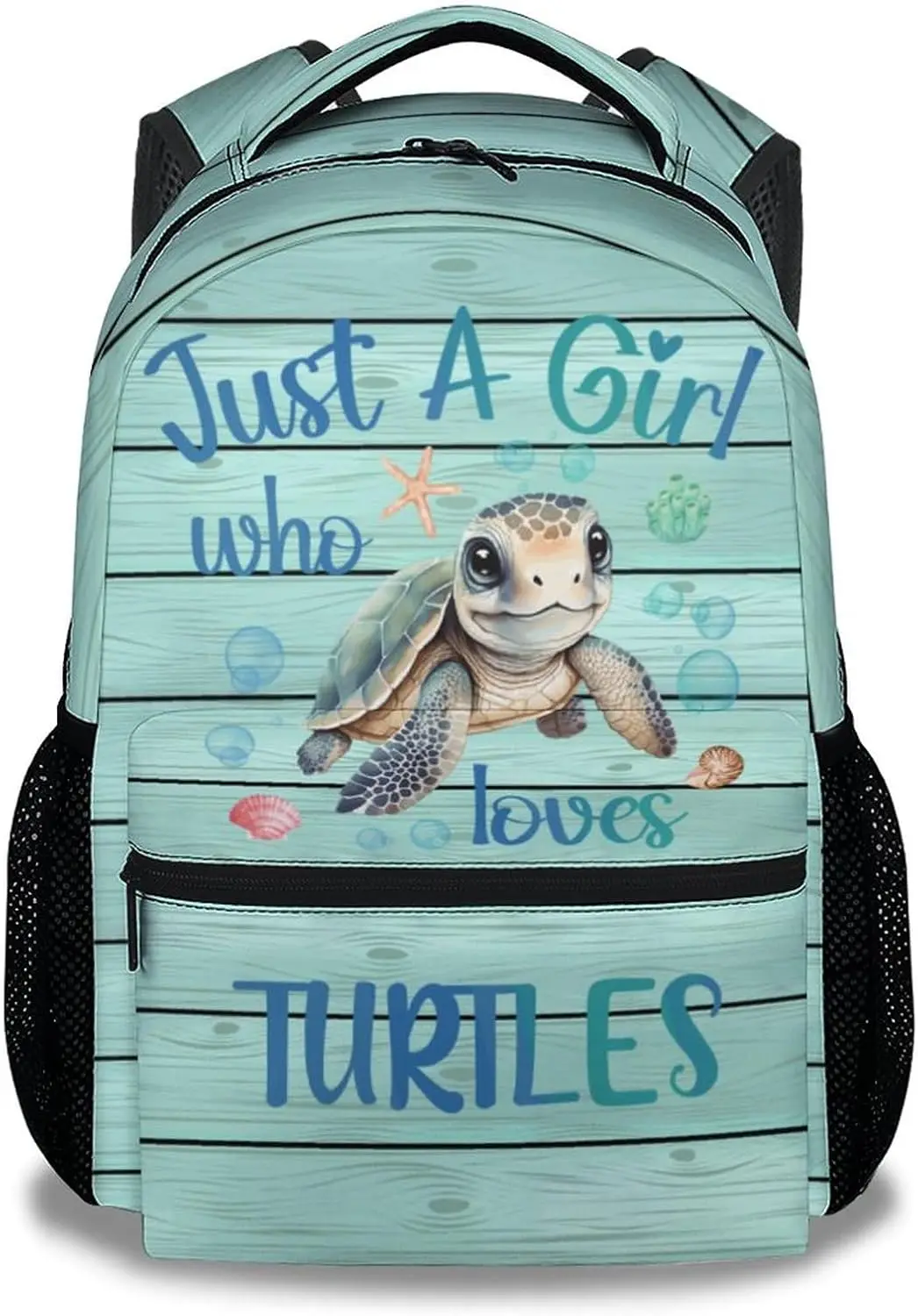 Sea Turtle School Backpack for Kids, 16 Inch Green Backpacks for Girls, Cartoon