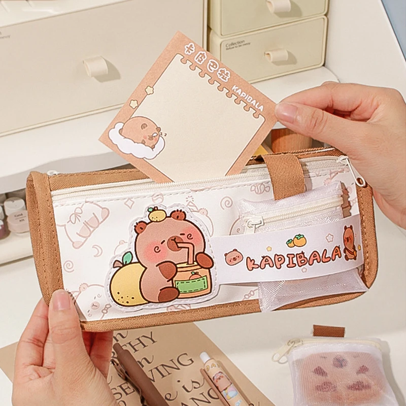 Kawaii Capybara Pencil Case Large Canvas Pen Bag School Pencil Case Cartoon Student Stationery Aesthetic School Supplies