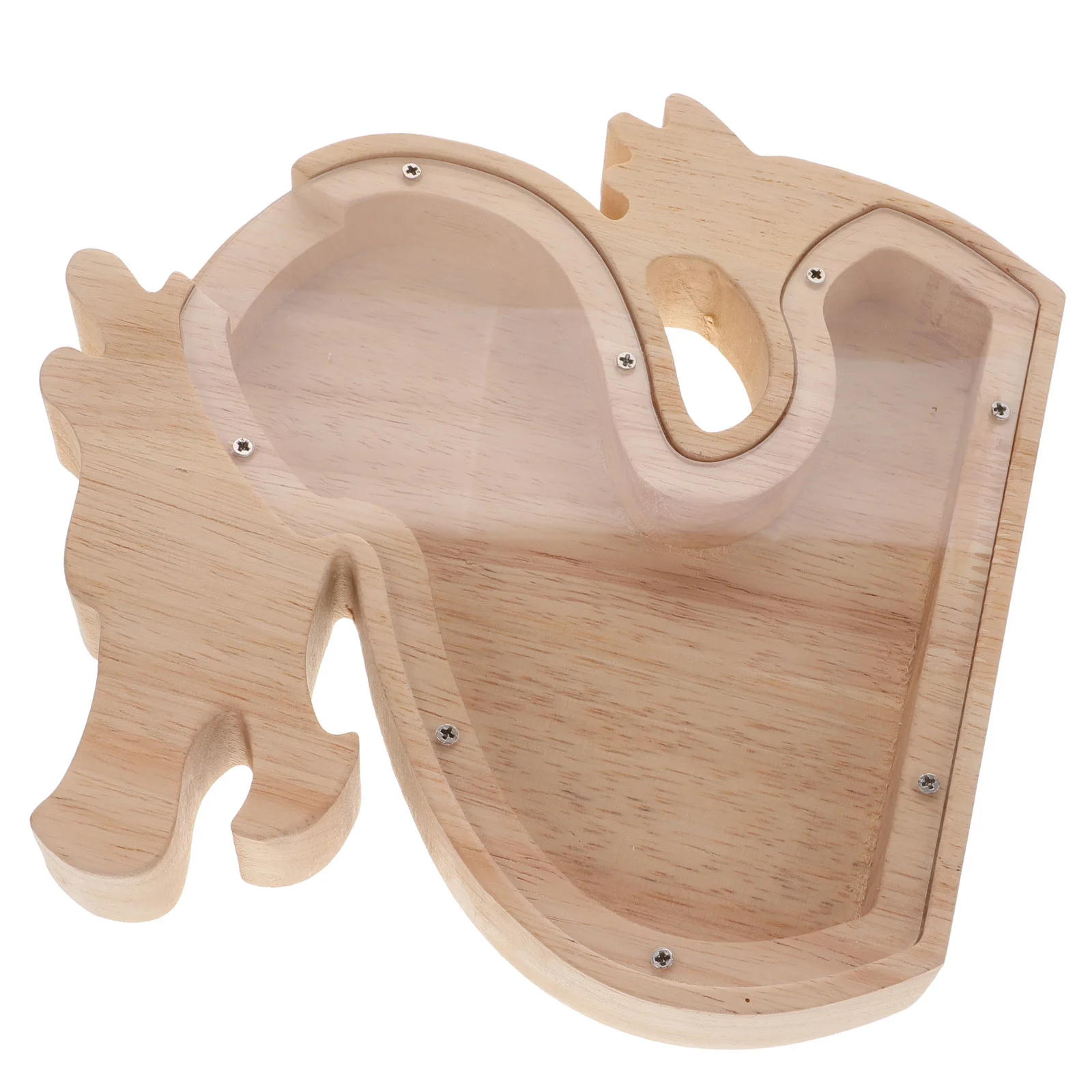 Dragon Theme Wooden Piggy Bank for Children Clear Top Coin Saving Box Safe Non-Toxic Finish Ideal for Early Financial Learning