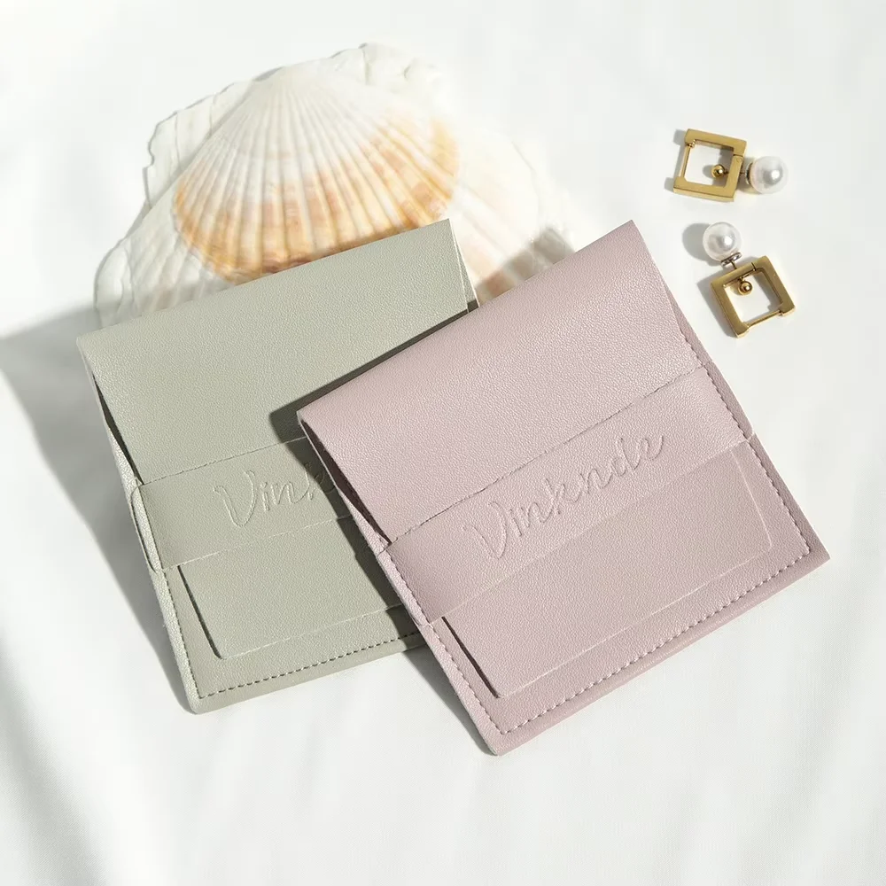 50pcs Custom Soft PU Leather Gift Bags Personalized Jewelry Pouches Fashion Ring Gift Packaging Storage Wholesale