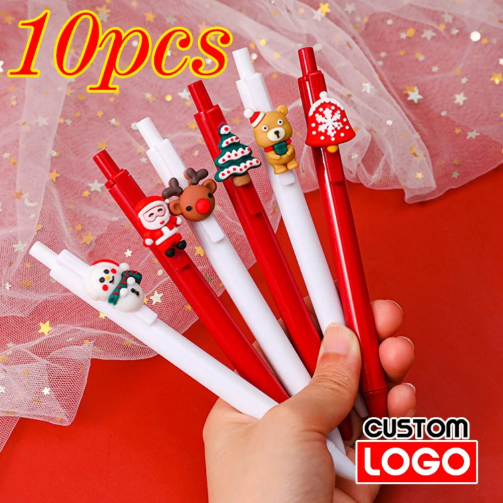 logotipo personalizado natal tematico gel canetas cartoon santa canetas de arvore de natal canetas de assinatura do escritorio gravacao a laser 10 pcs 01