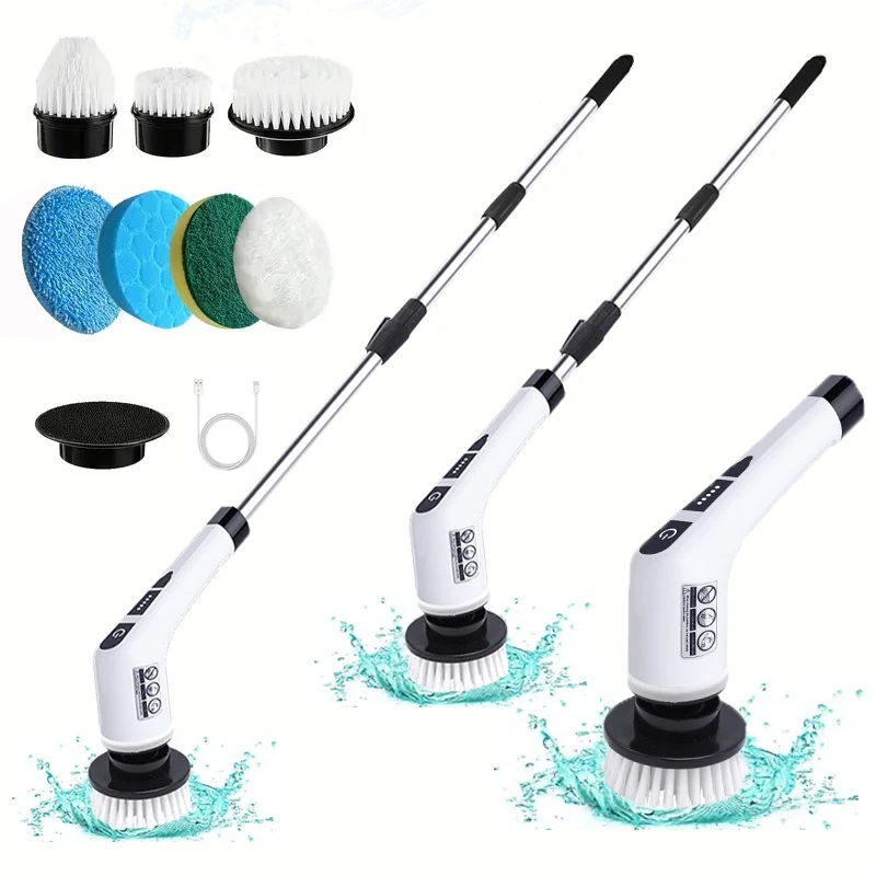 1set, Electric Cleaning Brush, Electric Rotary Floor Scrubber, Wireless Electric Rotary Scrubber, Replaceable 7 Brush Heads