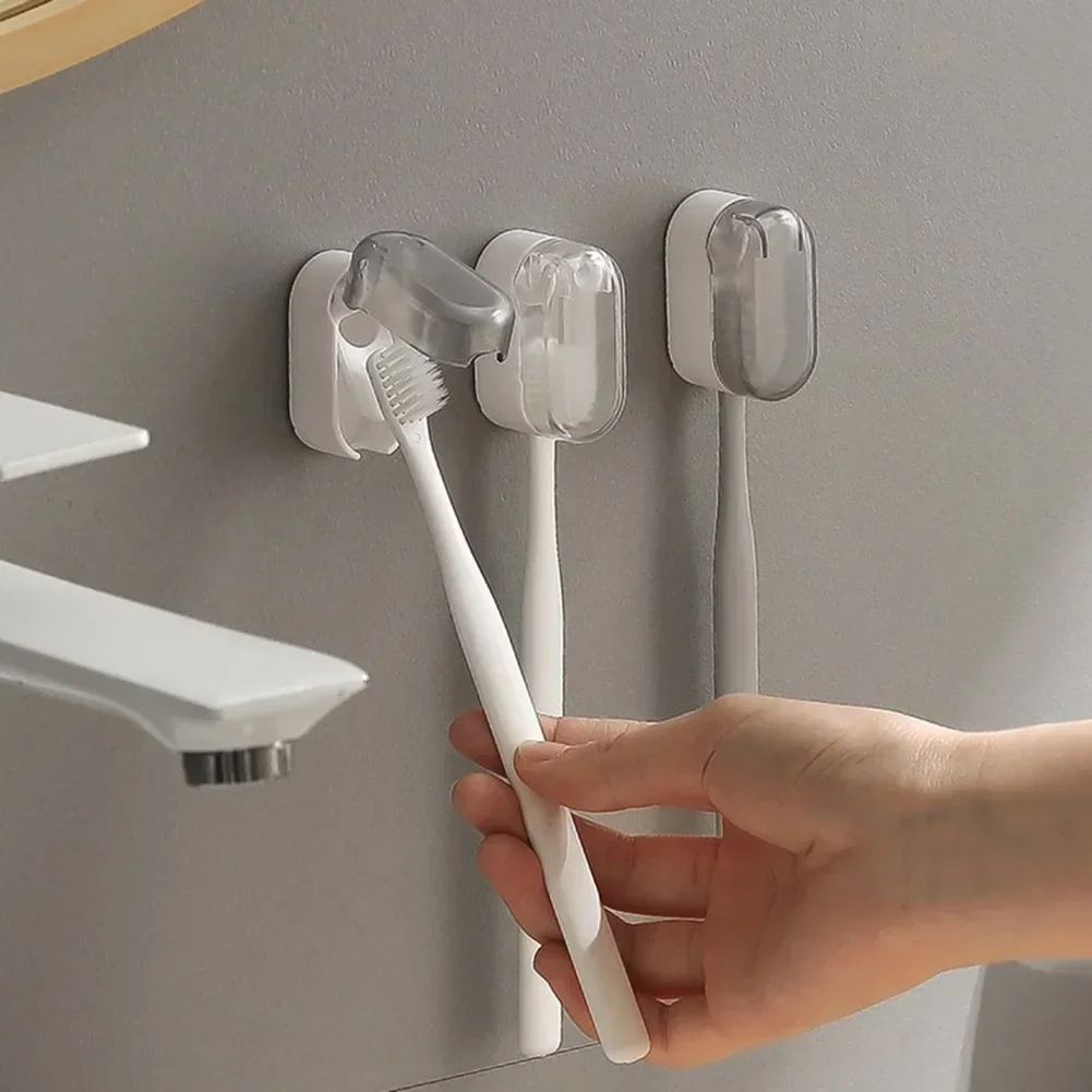 5pcs Toothbrush Holder Wall Mounted With Automatic Closing Cover Toothbrush Covers Head Cap Household Toothbrush Holder