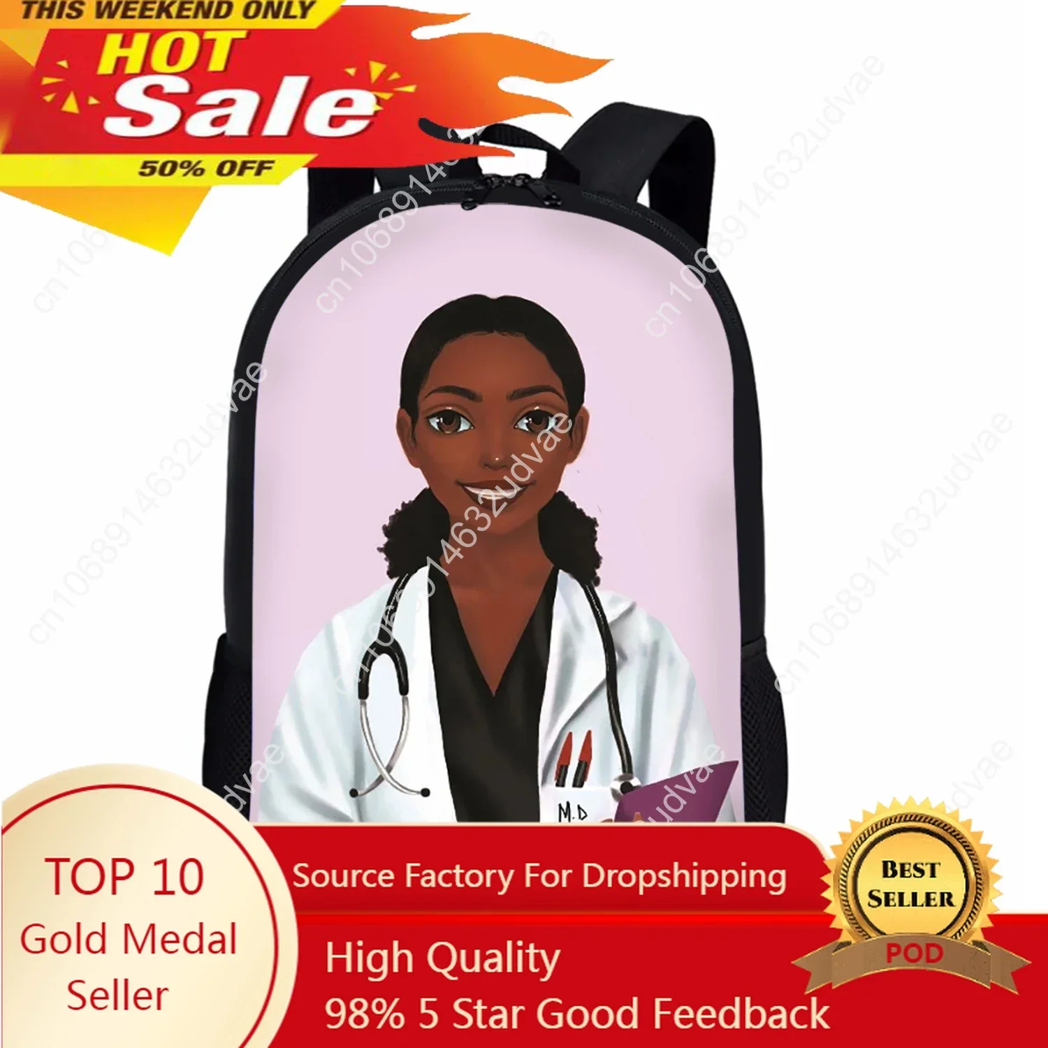 

Nurse African Black Hairstyle High Students School Bag For Teenager Backpack Travel Package Doctor Shoulder Bag Women Mochila
