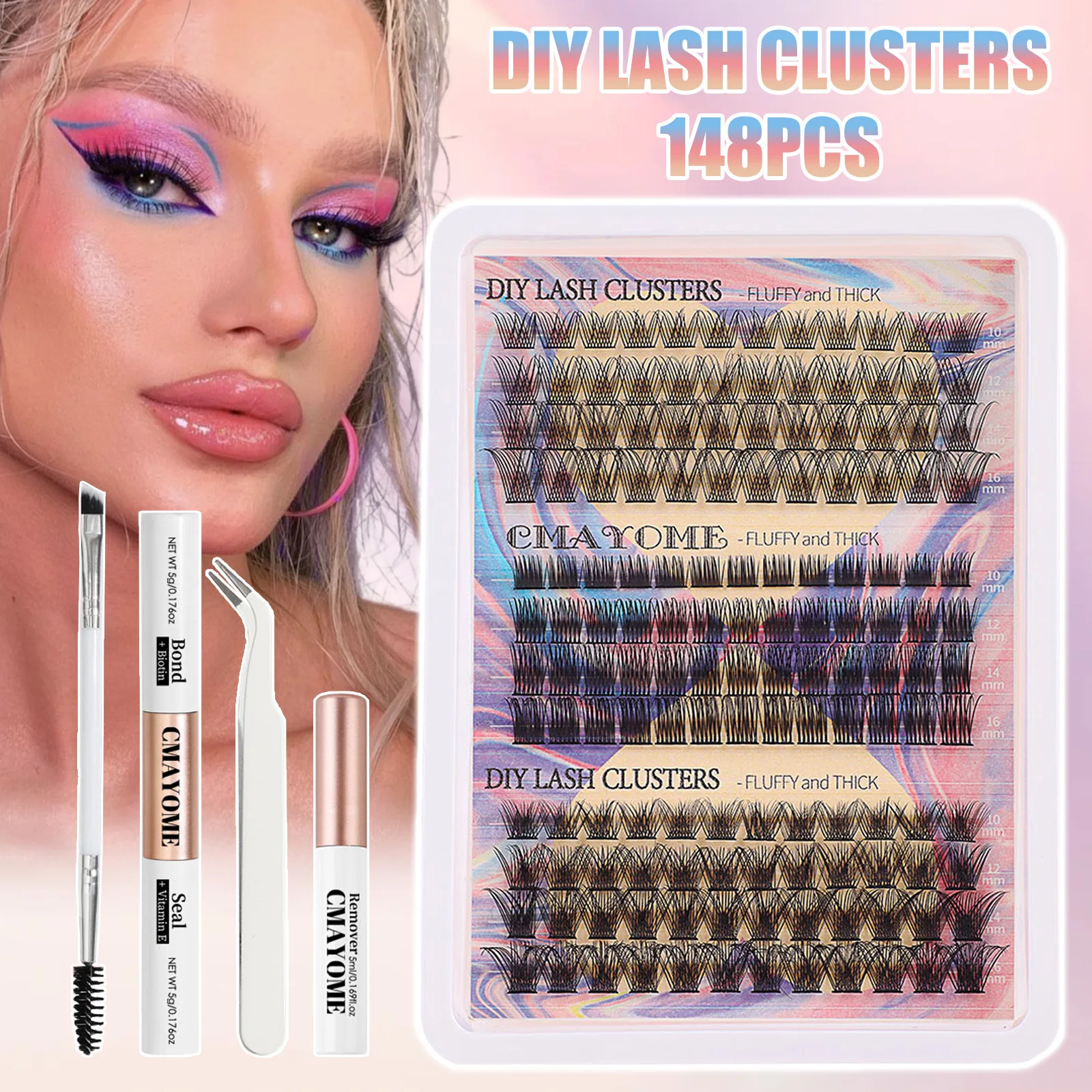 DIY Lash Extension Kit 148pcs Individual Lashes Cluster 9-16mm Mix Fake eyelashes with Lash Bond and Seal and Remover Lash