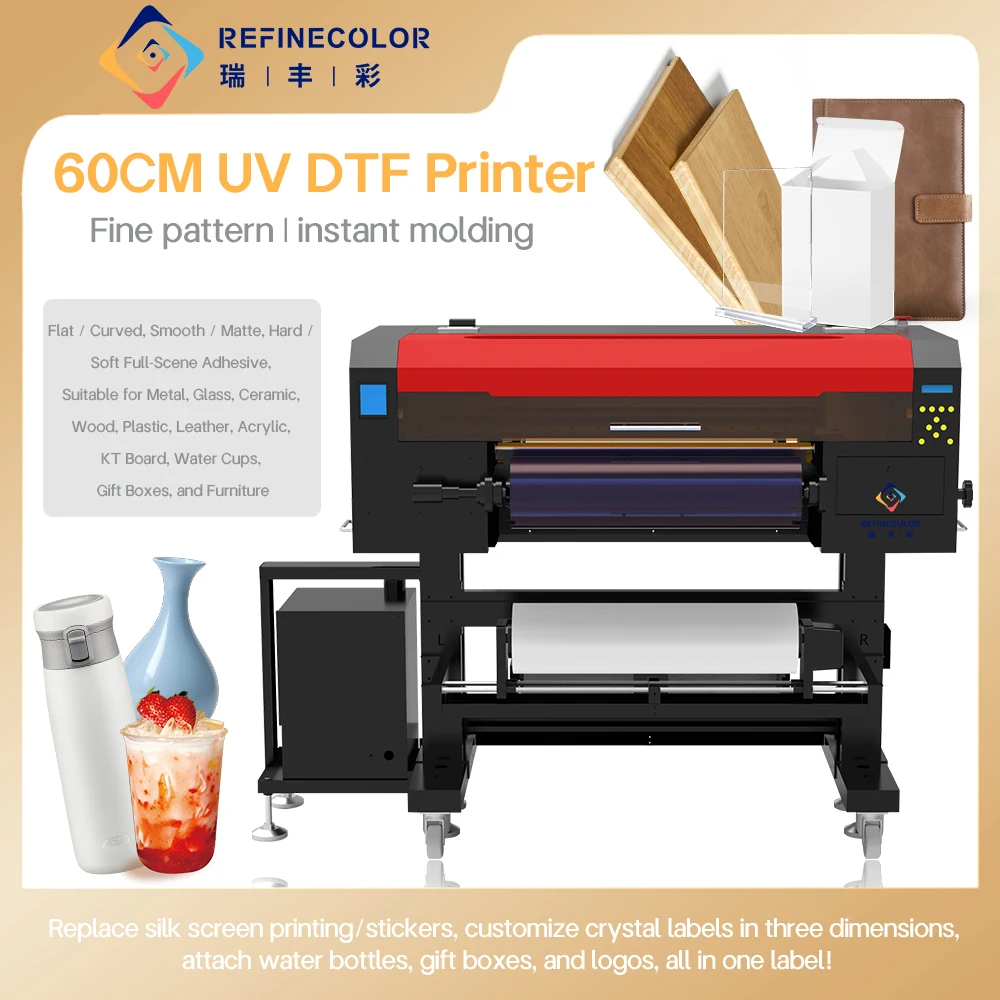 Refinecolor 60cm Roll UV DTF Printer 3D Embossed Gloss Effect Epson I3200HD-U1 nozzl Hosonsoft N10 Mainboard Printing laminating
