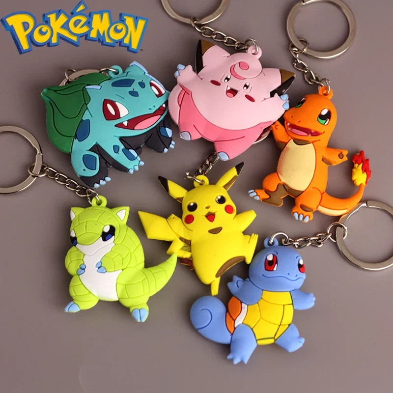 

Pokemon Pikachu Charmander Bulbasaur Silicone Keychain Anime Figure Pendant Bag Backpack Keyring Accessories Toys Children Gifts