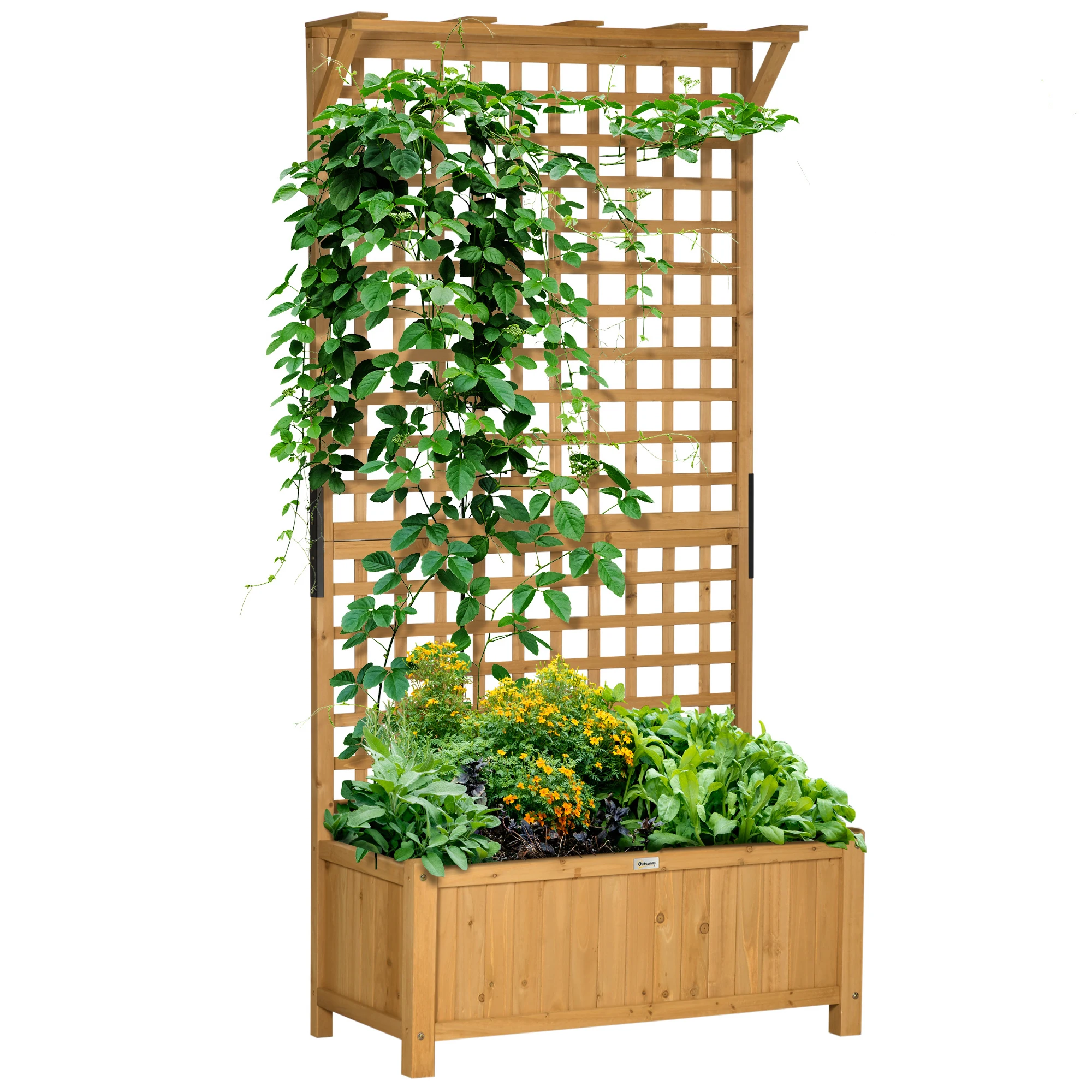 Outsunny wood trellis planter garden planter with stand for climbing plant grow flowers lattice planter 90x45x183cm