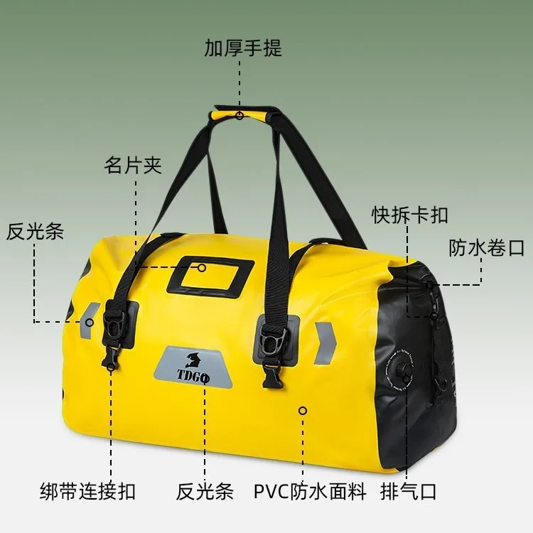 Motorcycle Dry Bag Waterproof 66L Tail Bag Roll Top Luggage with Reflective Strips Quick Release Straps for Motorbike Travel