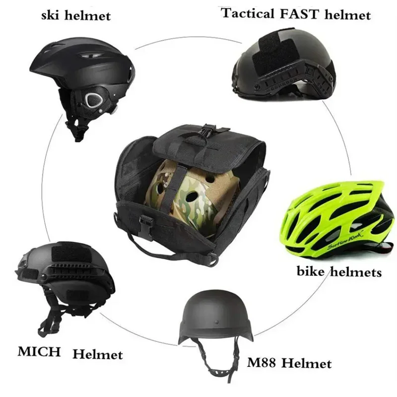 Tactical Helmet Bag Pack Multi-Purpose Molle Storage Military Carrying Pouch for Sports Fast MICH Hunting Shooting Combat Helmet