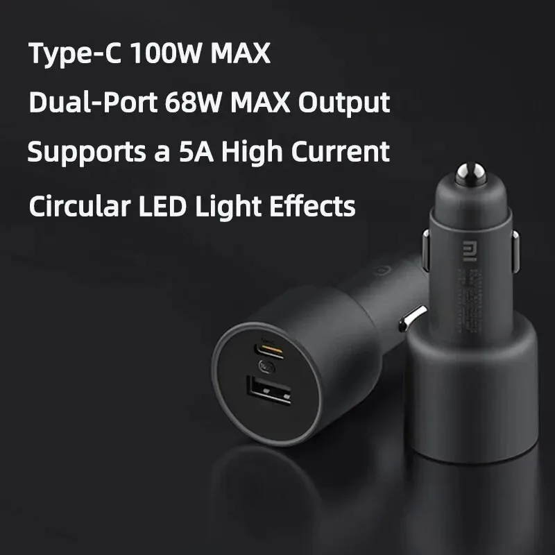 Xiaomi 100W Max 1A1C Dual Port Car Charger Fast Charge USB-A USB-C LED Light Indicator Universal Smart Phone Device Charger Kit image 2