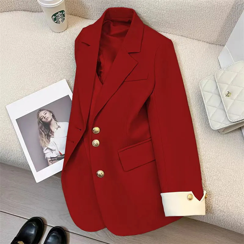 Blazer da donna da ufficio a maniche lunghe da donna Autunno Inverno Solido Casual monopetto Chic Blazer con intaglio Giacche da donna