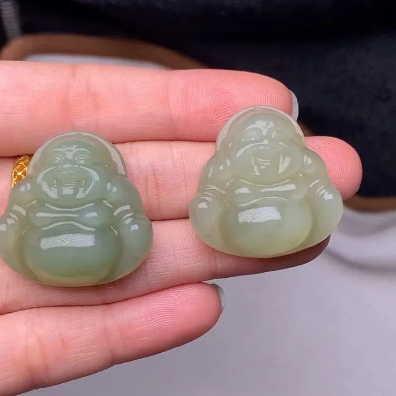 Natural Hetian Jade Qinghai Material Thick Laughing Buddha 30Mm Pendant Artifacts