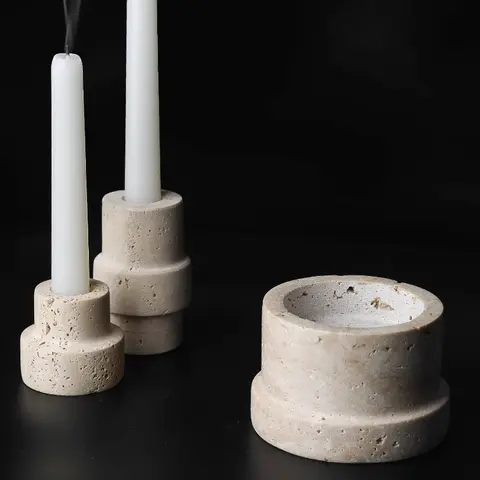 Natural Cave Stone Candlestick Marble Cylindrical Jade Candlestick Base, Modern Living Room Office Art Ornaments Home Decoration