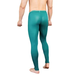 CLEVER-MENMODE Men's Sexy Sheer Long Johns Pants Penis Pouch Trousers Ultra Thin Nightwear Leggings Transparent Homewear