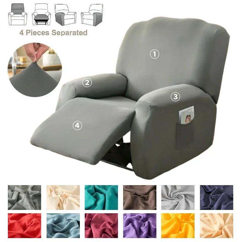 4 Pieces/SET Recliner Cover Stretch Recliner Chair Covers Soft Recliner Slipcovers with Pocket for Kids and Pets