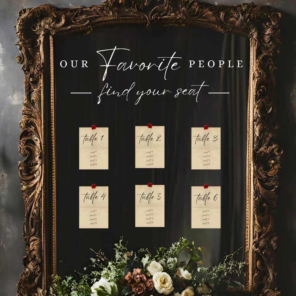 2Pcs Our Favorite People Wedding Decal Find Your Seat Wedding Sign Stickers for Mirror Wedding Reception Vinyl Letters Stickers