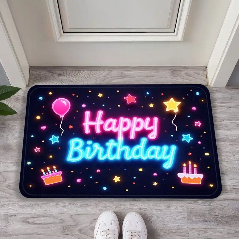 VIKAMA Neon Birthday Party Doormat, Anti Slip And Absorbent Carpet, Washable And Stain Resistant Floor Mat For Home Decoration
