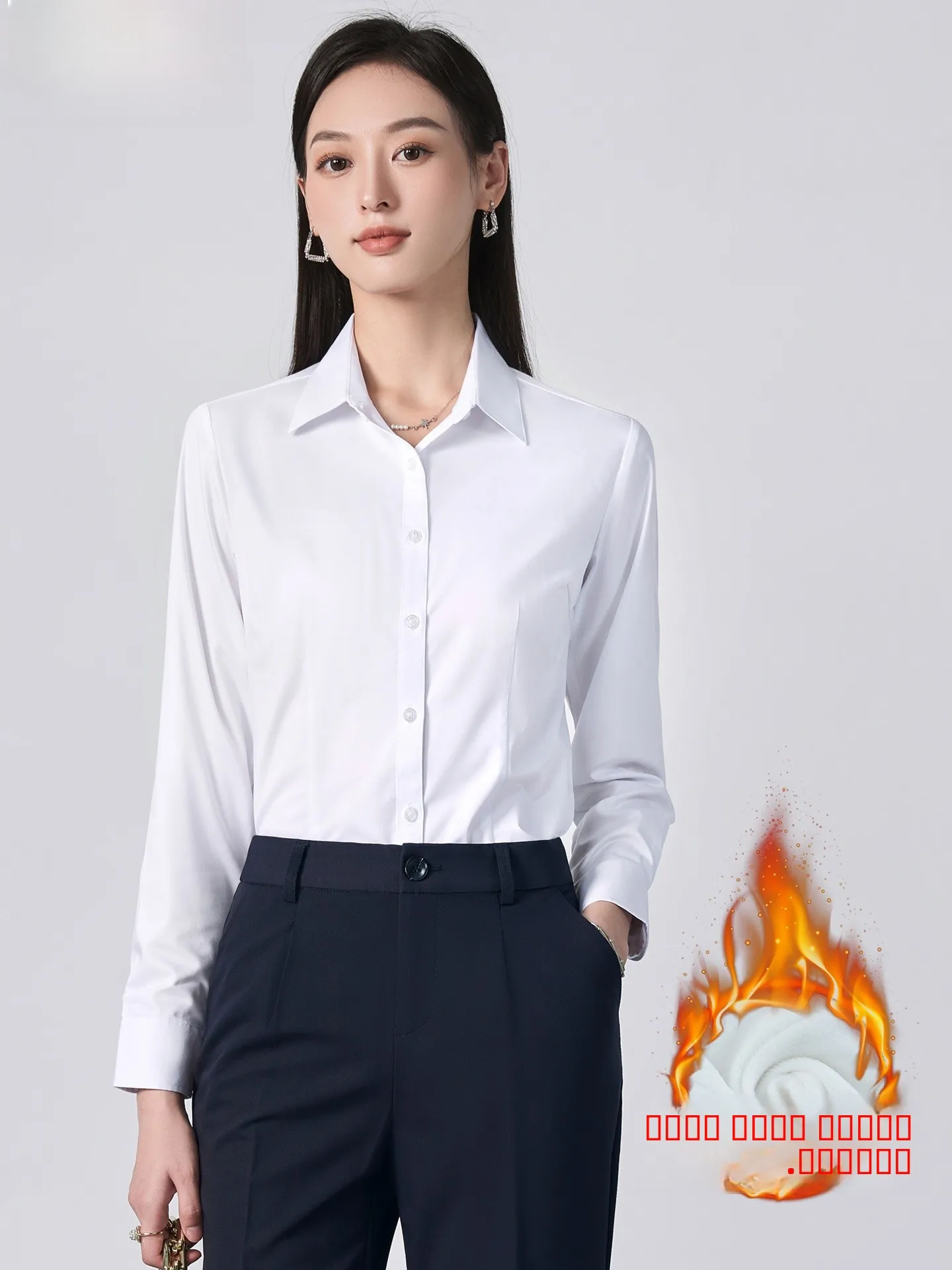 

Thiened Fce Lined Commuter Sle Women's irt Profional Workwear Warm Cotton Blend Long Sve Button up Office irt