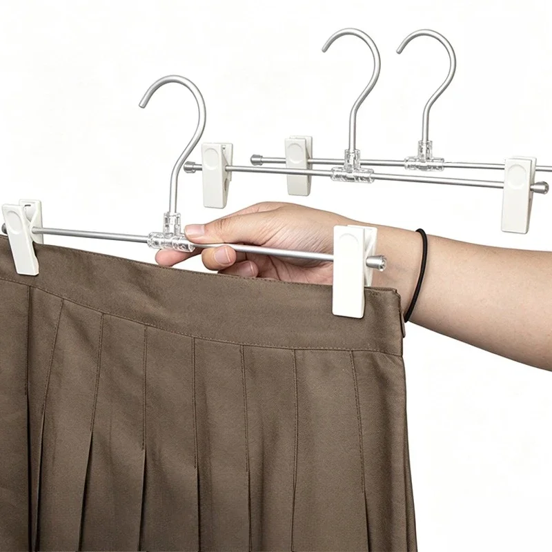 5pcs Non-Slip Adjustable Skirt Hangers,Space Saving Aluminum Alloy Racks for Garments Jeans,Hanging Closet Organizer for Storage