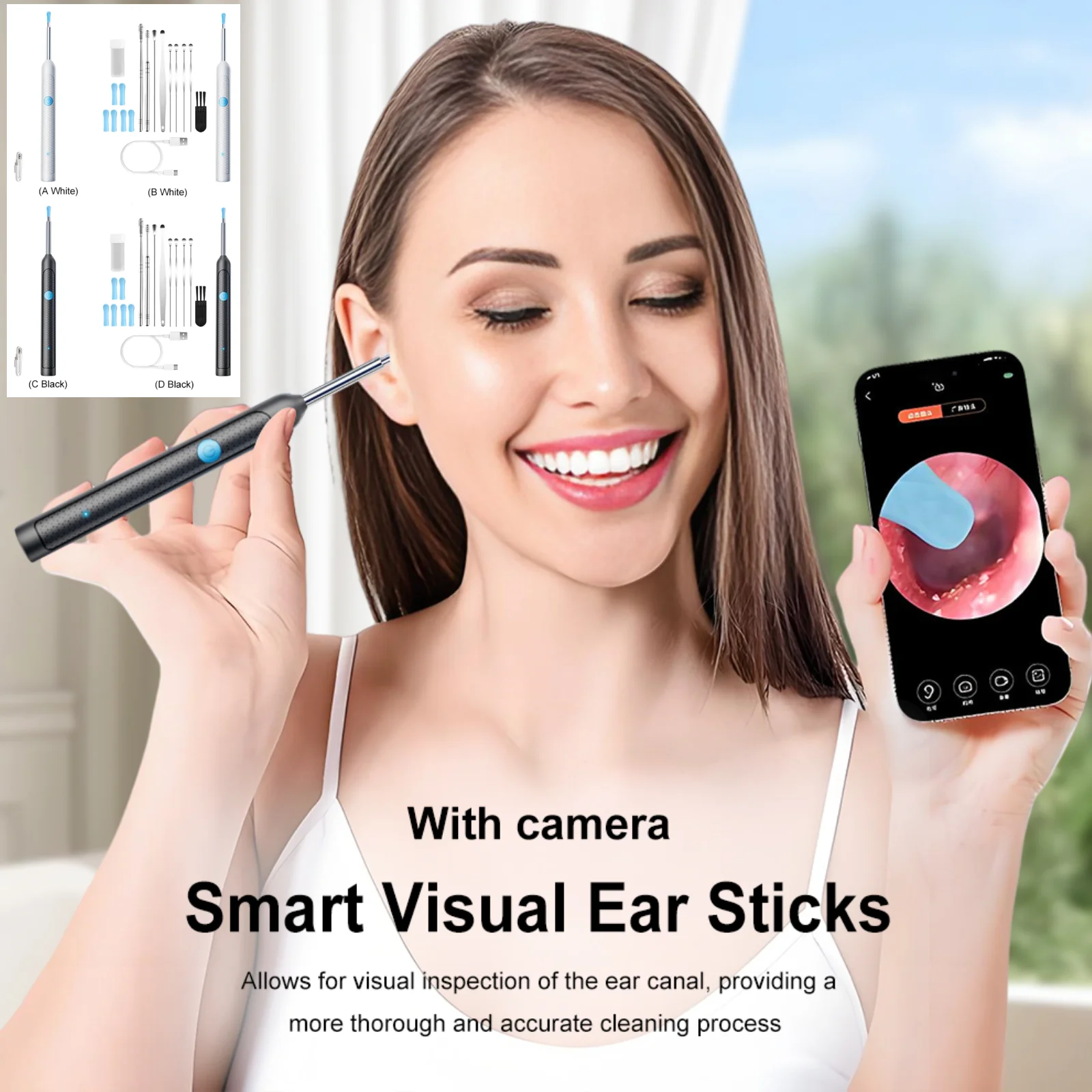 

Беспроводной ухочиститель-отоскоп с камерой, инструмент для удаления ушной серы, умный визуальный эндоскоп для чистки ушей, набор для ухода за здоровьем