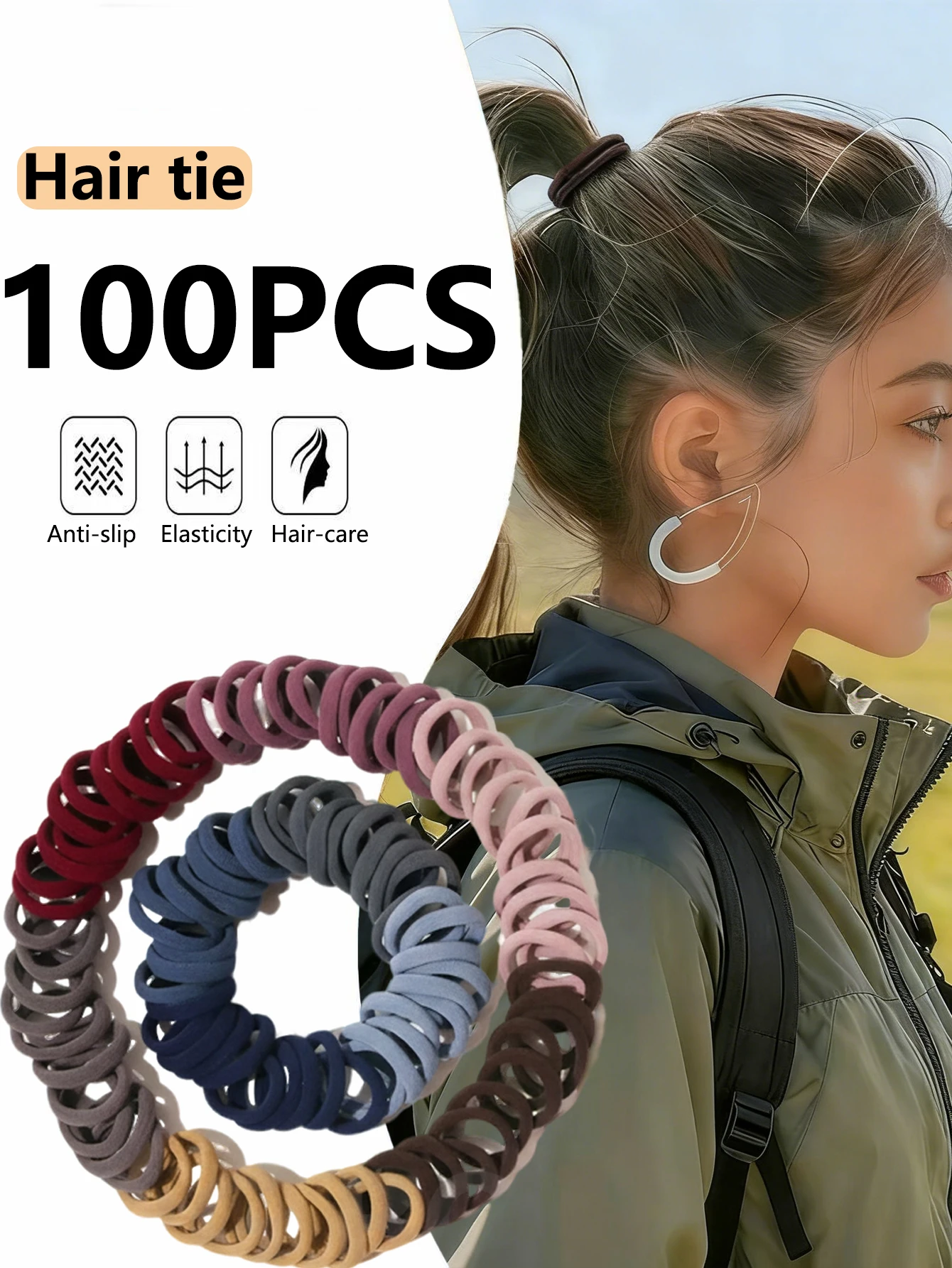 

100pcs Women's High Elastic Hair Ties, suitable for ponytails and various hairstyles (random color), casual and versatile.