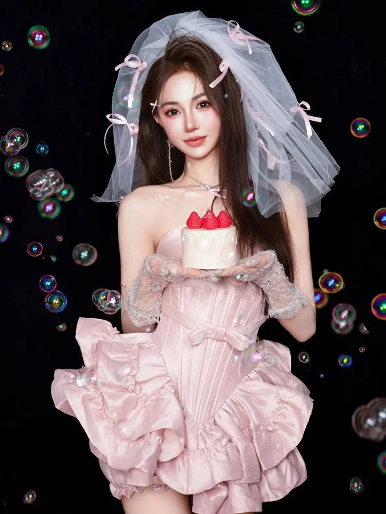 

2026 New Style Korean Sweet Princess Birthday Photo Pink Cake Skirt Art Studio Photography Costume Traditional Chinese Opera