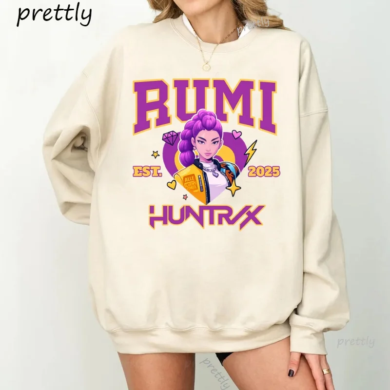 Huntrix Crewneck البلوز Kpop شيطان الصيادين هوديس رومي زوي ميرا الجرافيك هوديس البلوز هودي Y2k كم طويل الشارع الشهير
