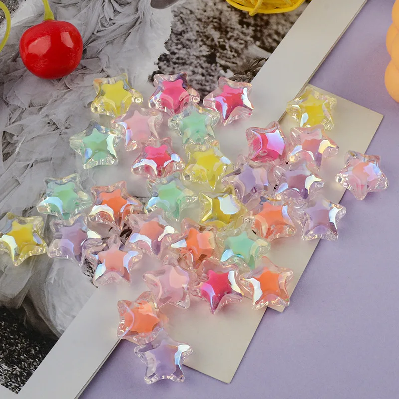 100PCS Multiple styles transparent UV coated beads, acrylic candy color, inner color, iridescent round beads DIY material