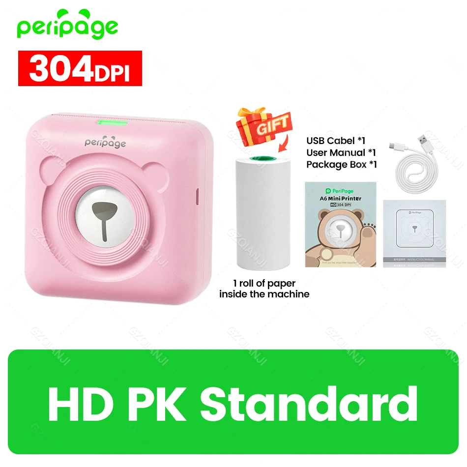 7 kleuren Peripage A6 304 DPI Mini Fotoprinter Notities Sticker Label Drukmachine Bluetooth Draagbare Draadloze Printer Marker