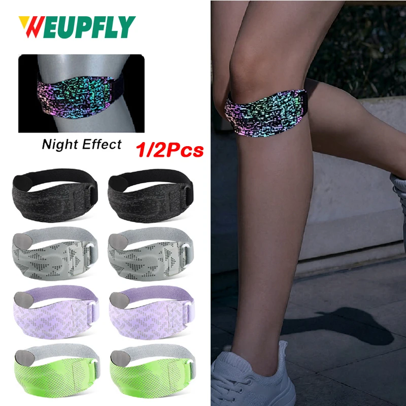 1/2PCS Reflective Patellar Tendon Support Strap with Silicone Cushion Pad, Adjustable Patella Knee Brace Band for Men Women