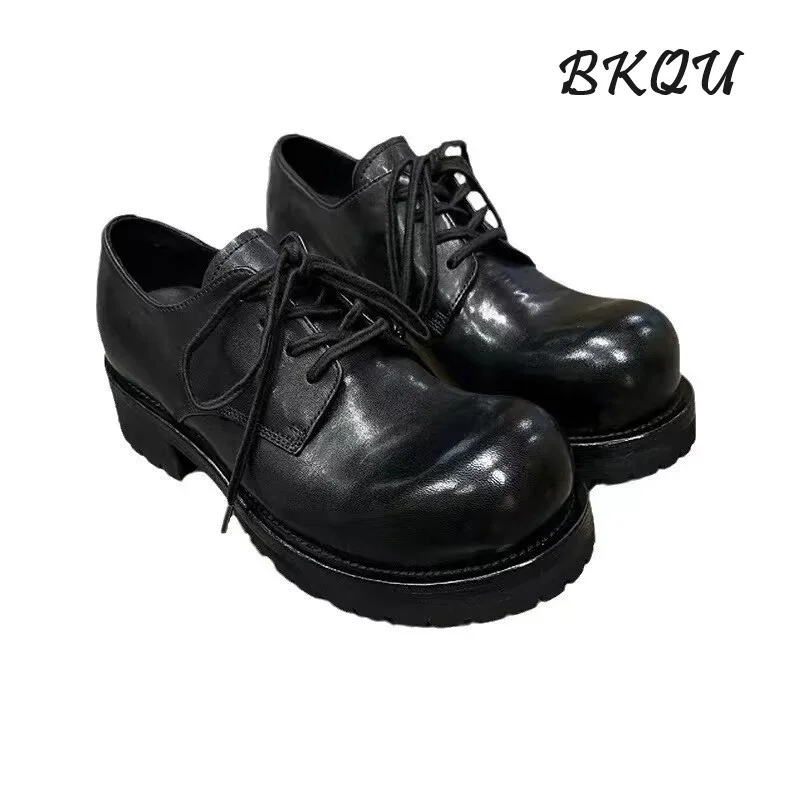 BKQU Derby Shoes Design Sense Big Head Men 2024 New Autumn Wash To Make Old Retro Leather Shoes Comfortable Waterproof