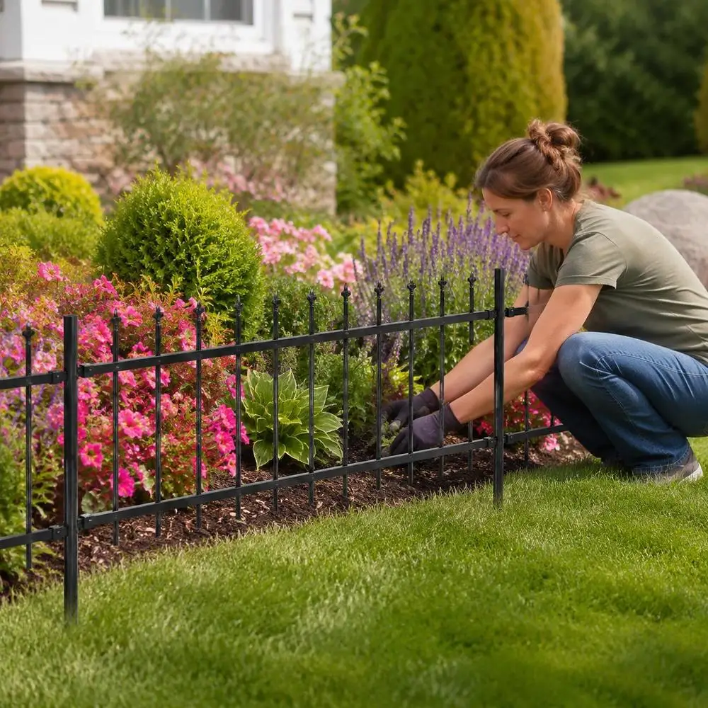 Clôture Décorative de Jardin en Acier Thermolaqué 170 cm, Forme en S, Style Classique avec Pointes de Lance, Barrières Solides pour Jardin, Allée, Maison, Propriété Locale et Enclos Extérieur, Facile à Installer