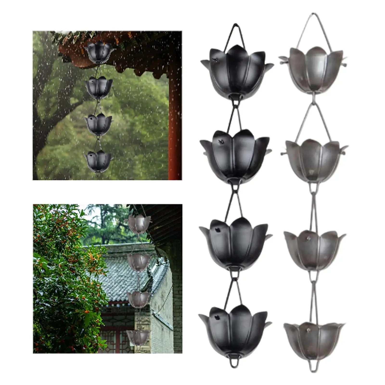

Lotus Rain Chain for Gutters Rainwater Diverter Decorative Decor Catcher Lotus Flower Rain Chain for Garden Backyard Awnings