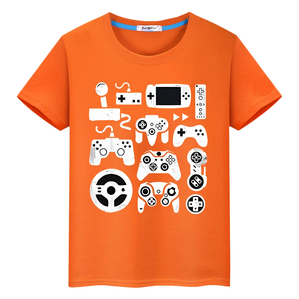 gamepad Print 100%Cotton Kawaii T-shirt anime Tees y2k one piece boy Summer Tops pride tshirt Cute Short girls kids clothes gift