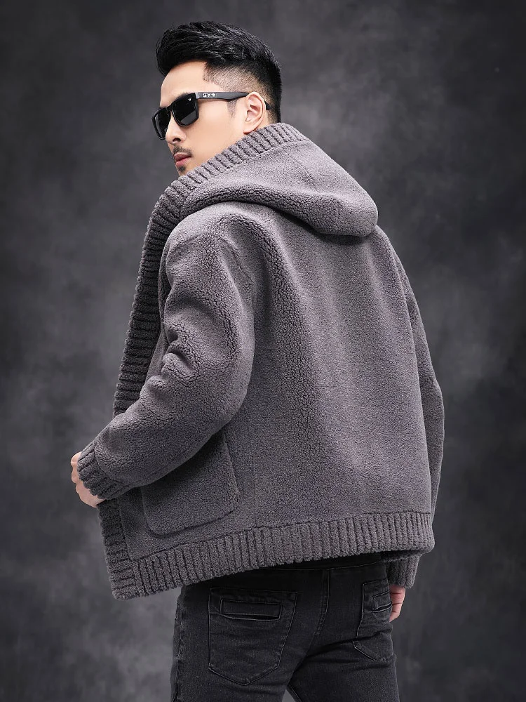 Winter Mens Real Lamb Fur Coat Grey Sherling Jacket Large Size Cashmere Overcoat Men Wool Coats Wear on Both Sides 5XL 6XL