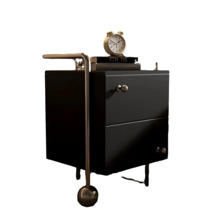 

Medieval bedside table, modern black simple bedroom stainless steel storage minimalist locker