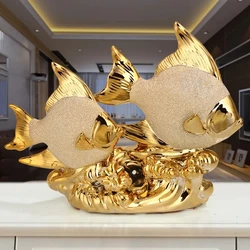 Wedding Decor Crafts Ceramic Creative Room Decoration Handicraft Gold Couple Fish Porcelain Figurines Decorations W5166