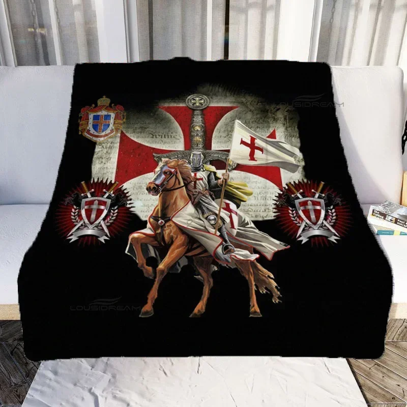 Medieval Knights Templar Patterns Blanket Retro Style Flannel Blanket Cosy Lazy Couch Cover Blanket Super Soft Sheet Mattresses