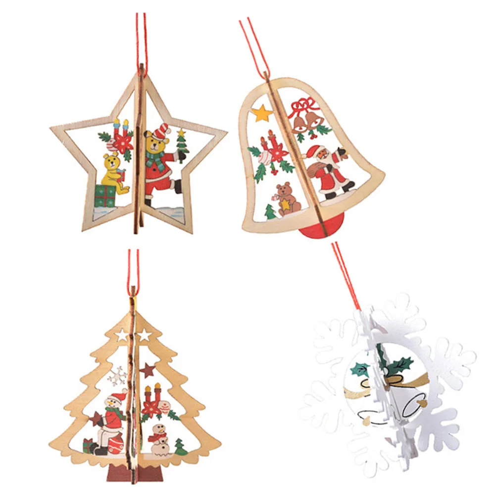 

4Pcs Christmas Tree Decorations Xmas Wood Hanging Ornaments Laser Cut Pendant for Home Festive Atmosphere Xmas Party Ornament
