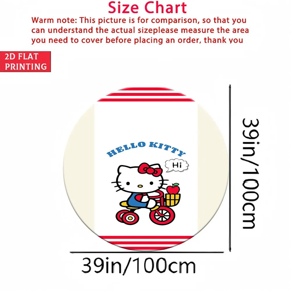 

Мягкий круглый коврик для детской комнаты, с милым 2D-принтом Hello Kitty на трехколесном велосипеде, 100 см, нескользящий круглый ковер