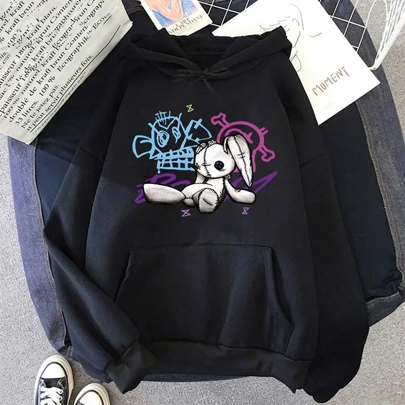 Arcane Jinx Hoodie Monkey Doll Rabbit Graffiti Grunge Style Kpop Clothes Black Anime Sweatshirt Streetwear Unisex Women Clothing