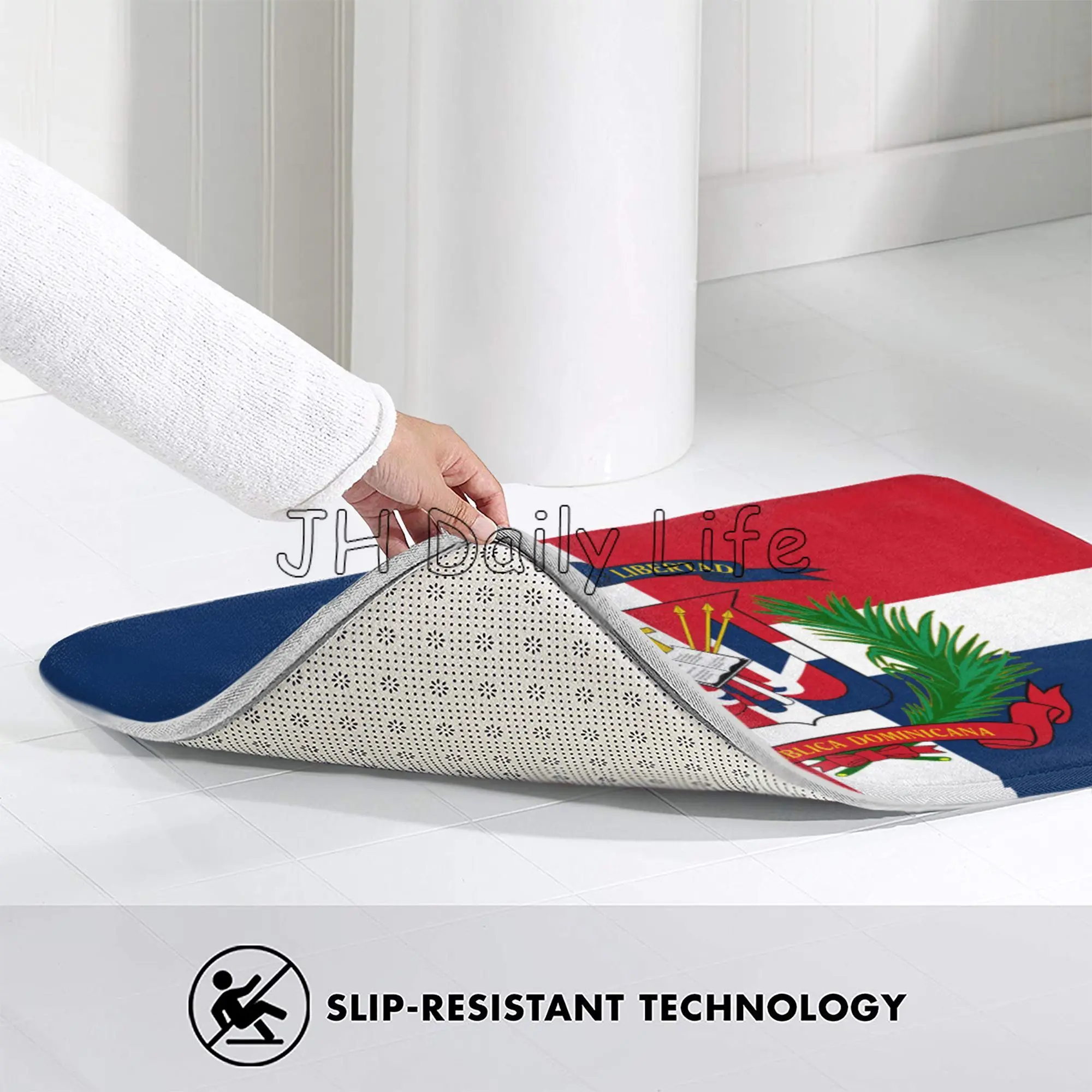Dominican Republic Flag Welcome Mats for Front Door Mat Indoor Home Floor Mats Non Slip Carpet Flannel Rug for Bathroom Bedroom