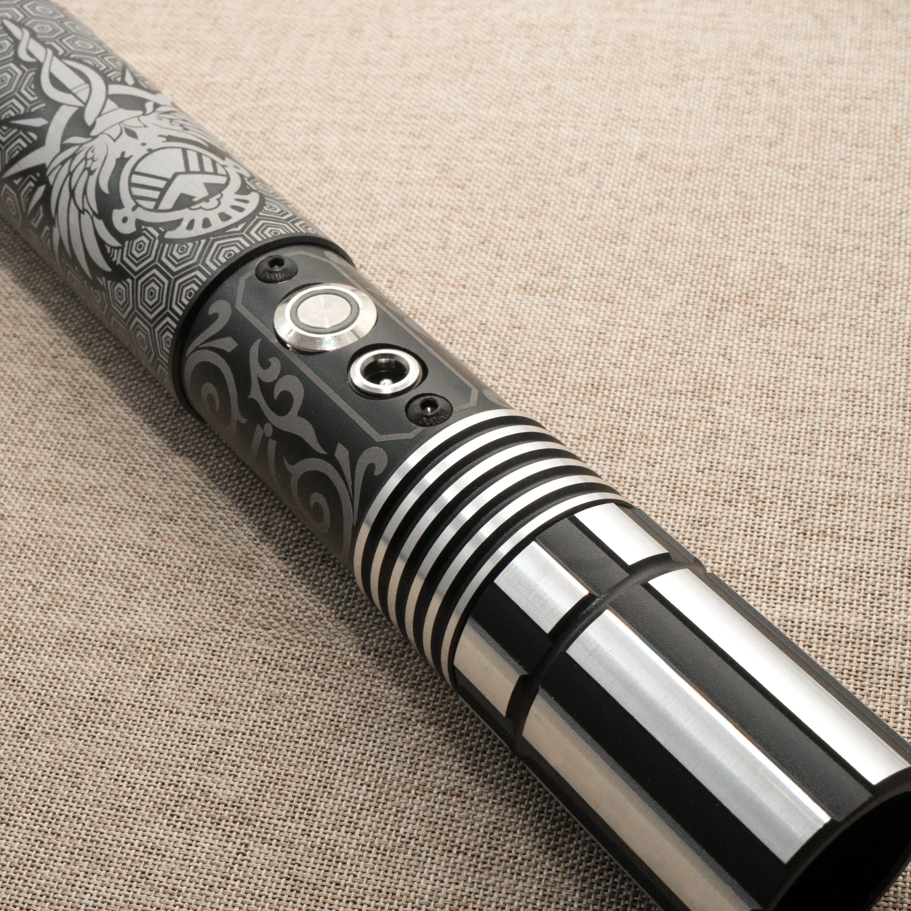 Heavy Dueling Lightsabers Engraving design Pixel RGB Smooth Swing Metal Hilt with Strap Blaster Force Jedi Training Cosplay FOC