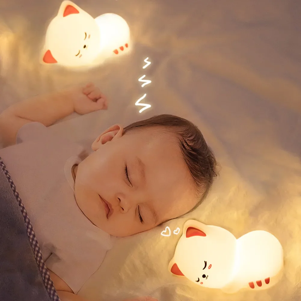 Cute Rechargeable Silicone LED Cat Night Light Kawaii Children's Bedroom Sleep RGB Desk Lamp Animal Touch Control Light with Timer Function Soft Glow Eye-friendly Table Lamp Gift for Kids Girls baby and Nursery or Bedroom Lighting