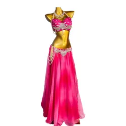 Belly Dance Competition Women's High-end Skirt Rose Red with Rhinestones European and American Stage Performance dress