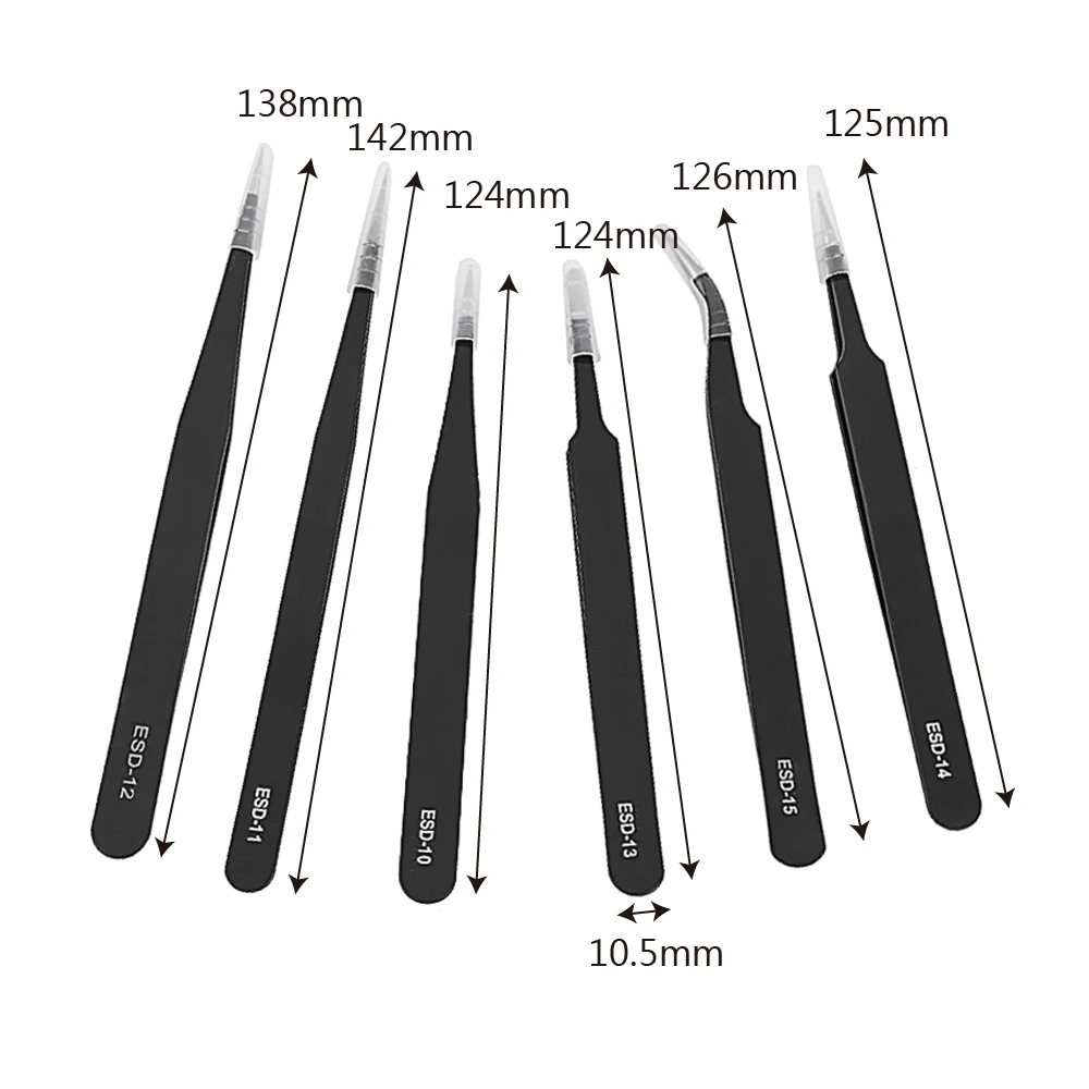 Set di pinzette di precisione per gioielli per orologi elettronica per telefoni cellulari pinzette per riparazioni industriali antistatiche 6 pz/set