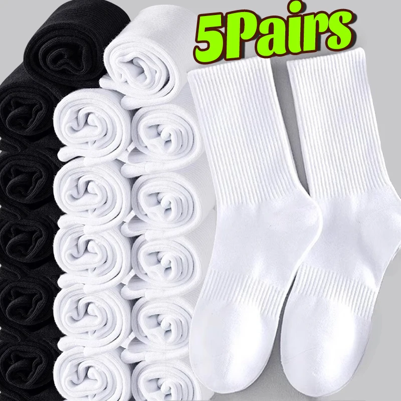 Chaussettes de sport en coton unisexe, douces, confortables, respirantes, décontractées, noir et blanc, Tube moyen, couleur unie, pour hommes et femmes, chaussettes classiques