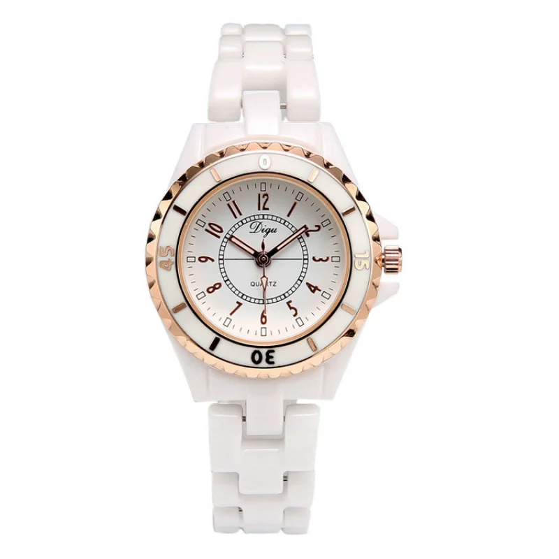 Reloj de cuarzo luminoso para mujer, reloj de cerámica blanca, resistente al agua, estilo coreano clásico, informal, Simple y elegante