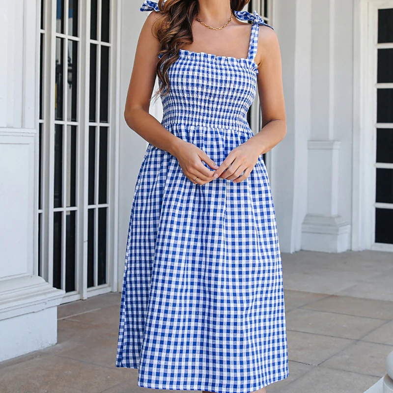 레트로 캐주얼 대비 슬래시 우드 이어 스트랩 여성용 드레스, 활 화이트 블랙 격자 무늬 붕대, 빈티지 하라주쿠 미드 원피스, 여름